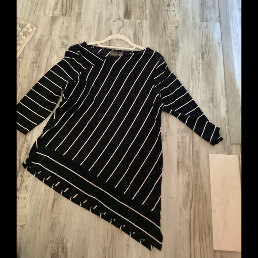 Chico’s top stripped longsleeve free flow material longer one side size …